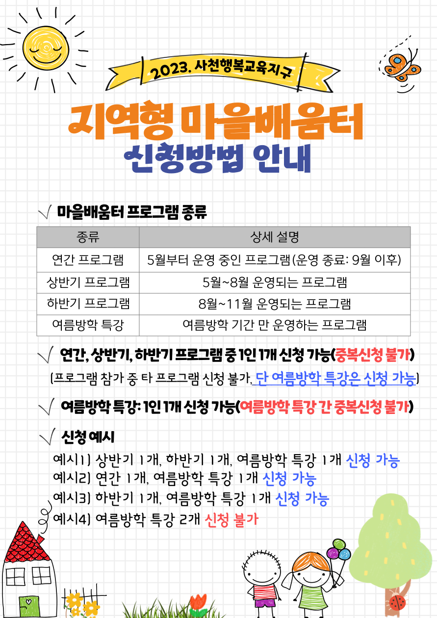 경상남도사천교육지원청 교육지원과_2023. 사천행복교육지구 지역형 마을배움터 신청방법 안내.png
