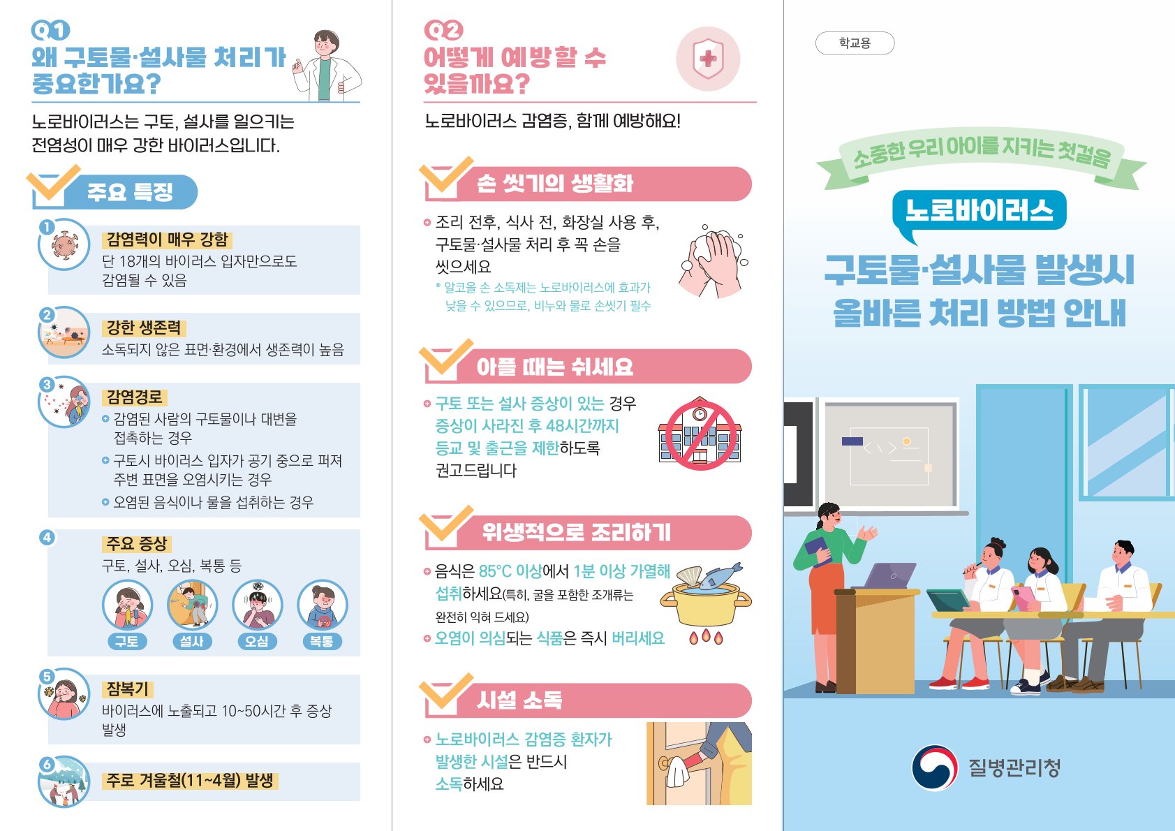 노로바이러스 구토물(설사물) 발생시 올바른 처리 방법 안내 리플릿(학교용)1.jpg